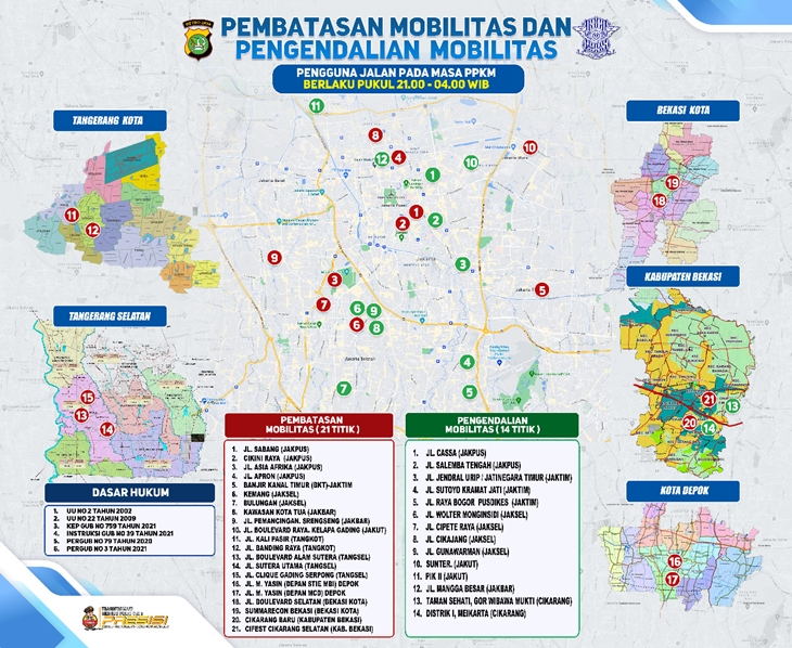 Peta titik pembatasan di Jakarta dan sekitarnya. (Foto: MP/Istimewa)
