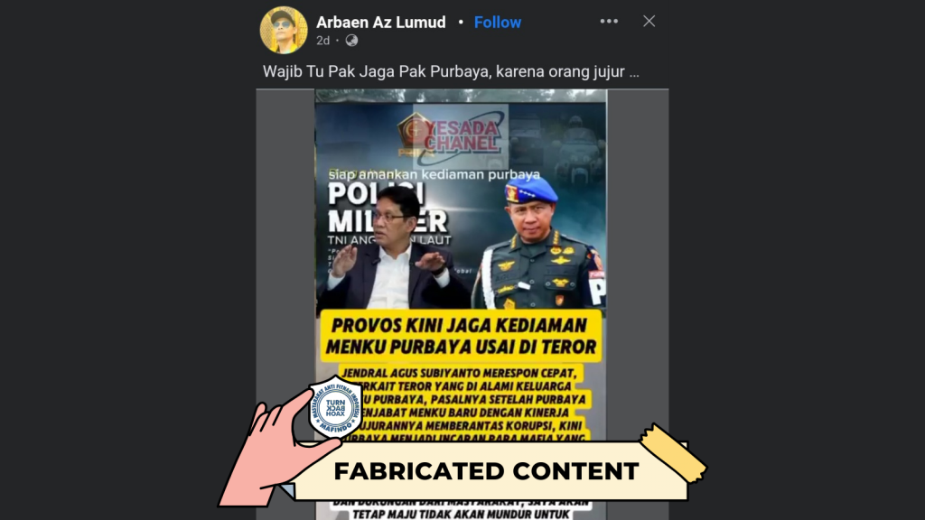[HOAKS atau FAKTA]: Diteror Karena Aksinya Memberantas Korupsi, Rumah Menkeu Purabaya Kini Dijaga Provost TNI