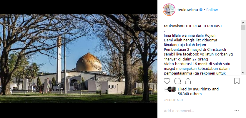 Teuku Wisnu menilai pembantaian tersebut lebih kejam dari binatang (Sumber: Instagram/teukuwisnu)