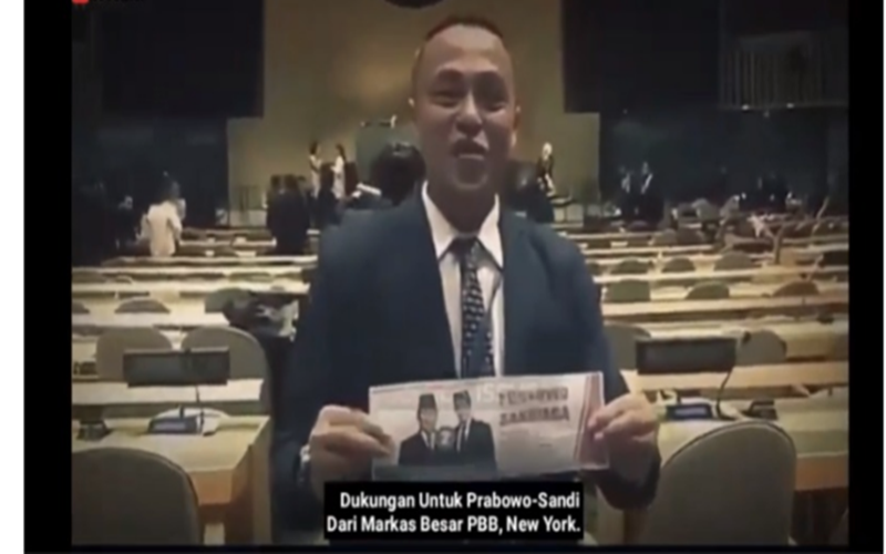 Aksi pendukung Prabowo-Sandi dari Markas PBB New York, AS