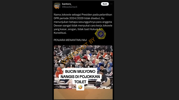 [HOAKS atau FAKTA]: Nama Joko Widodo Tidak Disebutkan Dalam Pelantikan Anggota DPR