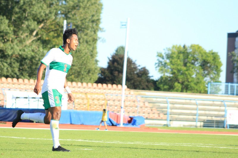 Bek kanan tim nasional U-19 Amiruddin Bagas merayakan golnya ke gawang Kroasia dalam pertandingan Turnamen Persahabatan U-19 Internasional 2020 di Stadion SRC Mladost, Cakovec, Kroasia, Selasa (8/9/2020). Timnas U-19 kalah 1-7 dari Kroasia dalam pertandingan tersebut. (ANTARA/HO/PSSI)