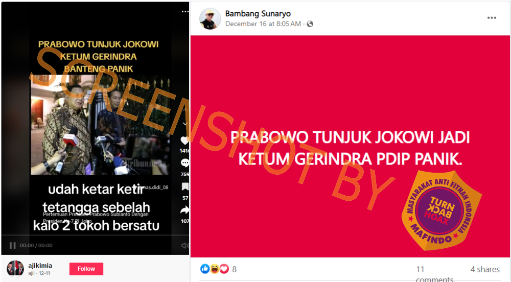 [HOAKS atau FAKTA]: Megawati Panik usai Jokowi Ditunjuk Jadi Ketua Umum Gerindra
