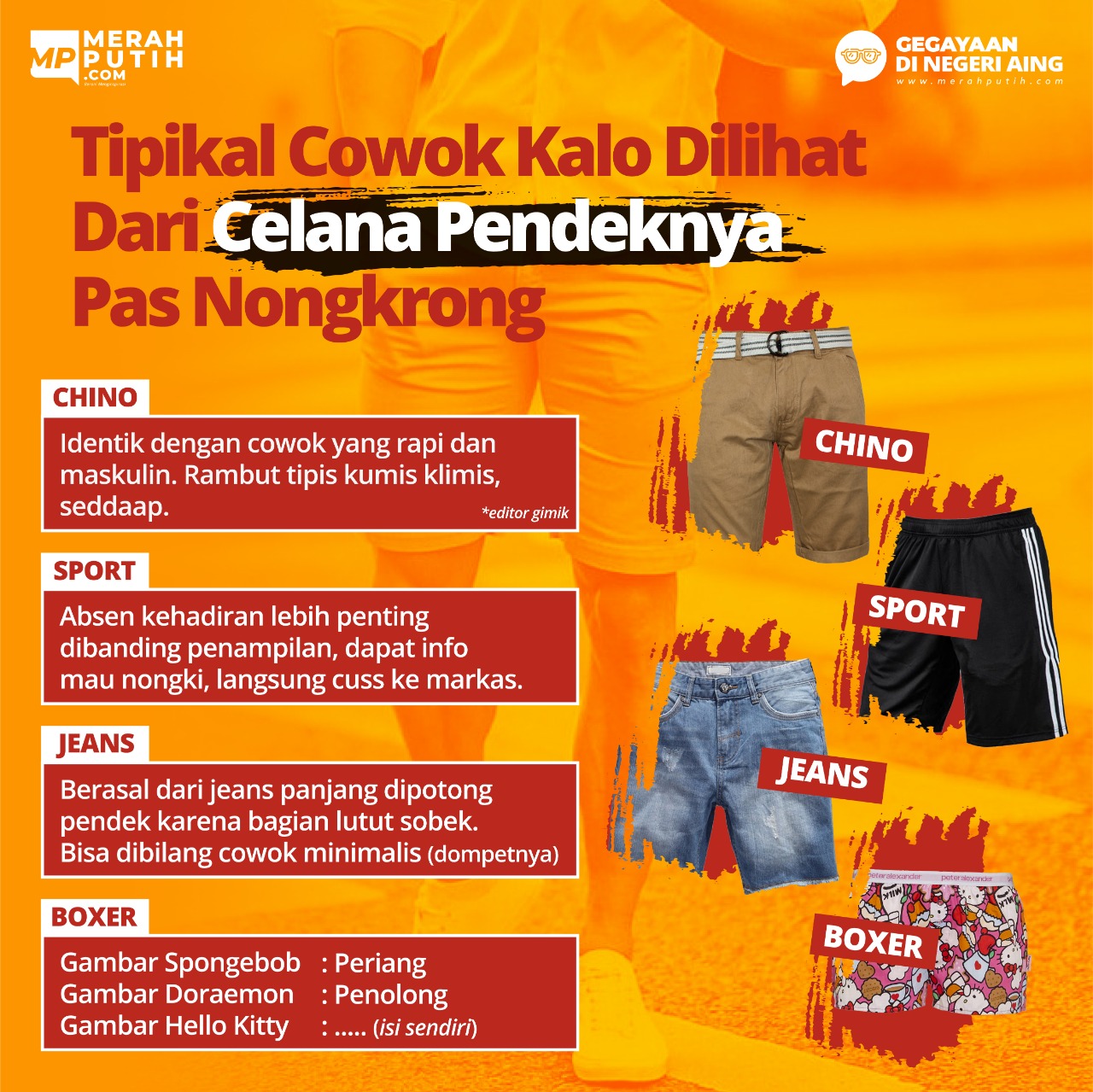 Tipikal Cowok Kalo Dilihat Dari Celana Pendeknya Pas Nongkrong