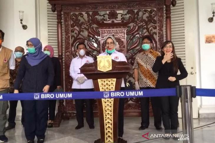 Tangkapan layar siaran langsung Konferensi Pers Kadin DKI di Balai Kota Jakarta, Jumat (27/3/2020). (ANTARA/Livia Kristianti)