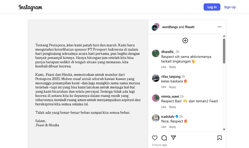 Pernyataan musisi terkait sponsor pestapora