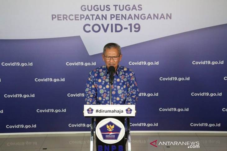Juru Bicara Pemerintah untuk Penanganan COVID-19 Achmad Yurianto saat konferensi pers Gugus Tugas Percepatan Penanganan COVID-19 di Graha BNPB, Jakarta,Graha BNPB. ANTARA/HO-Gugus Tugas Covid-19/pri.