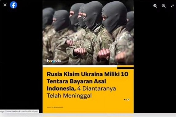 [HOAKS atau FAKTA]: 10 WNI Jadi Tentara Bayaran di Ukraina, 4 Meninggal
