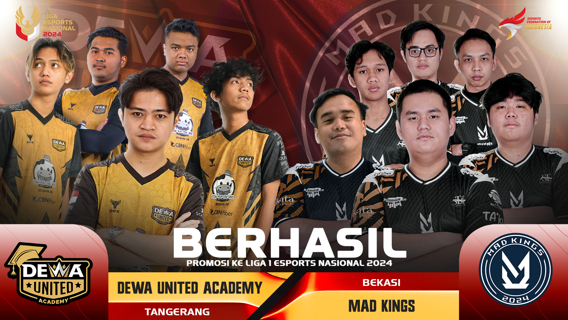 Dewa United Academy dan Mad Kings Berhasil Promosi ke Liga 1 Esports Nasional