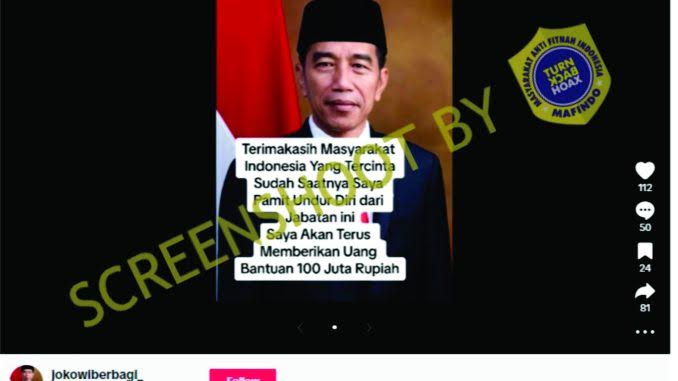 [HOAKS atau FAKTA]: Jokowi Bagikan Rp 100 Juta Sebelum Lepas Jabatan Presiden