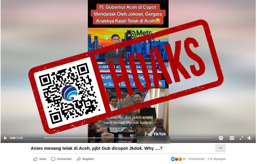 [HOAKS atau FAKTA] : Jokowi Pecat Pj Achmad Marzuki Gegara Anies-Cak Imin Menang Telak di Aceh