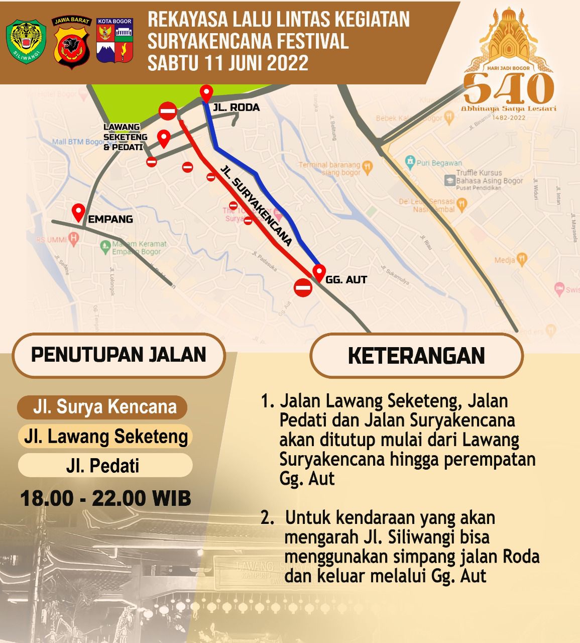 Poster pengumuman rekayasa lalu lintas Festival Surken Kota Bogor. (ANTARA/HO/Pemkot Bogor)