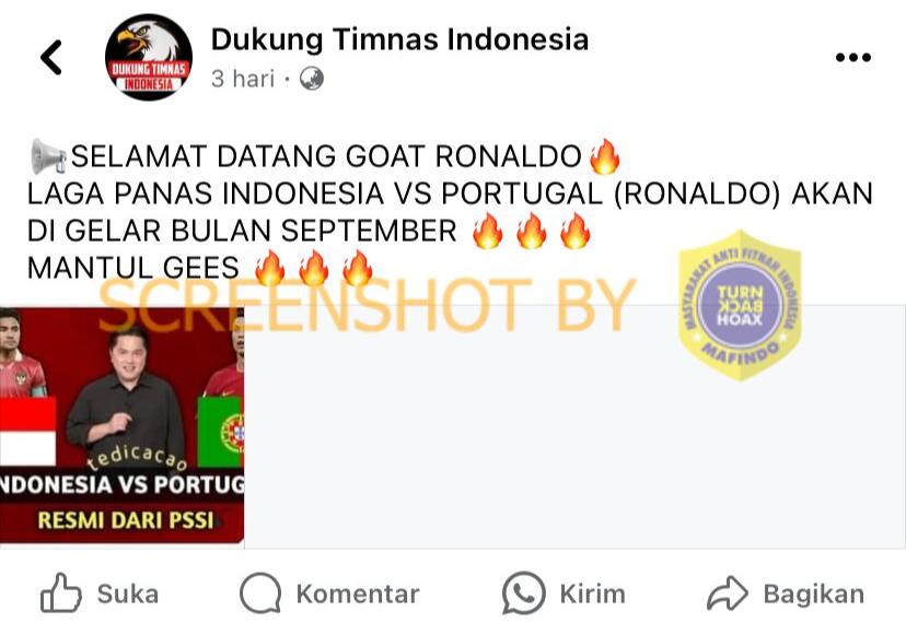 [HOAKS atau FAKTA] : Timnas Indonesia Vs Portugal di GBK September 2024