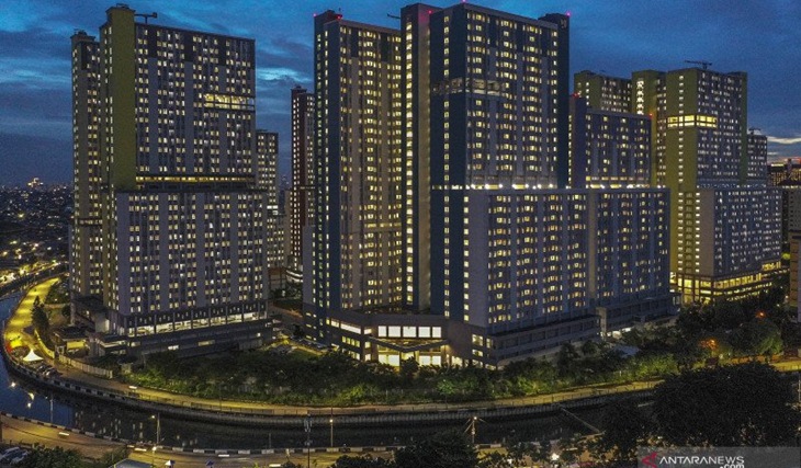 Foto aerial Rumah Sakit Darurat Penanganan COVID-19, Wisma Atlet Kemayoran di Jakarta, Kamis (28-1-2021). ANTARA FOTO/Galih Pradipta/wsj.
