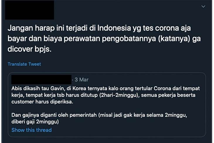 Tangkapan layar unggahan hoaks terkait biaya tes COVID-19 yang dibebankan kepada masyarakat. (Twitter)