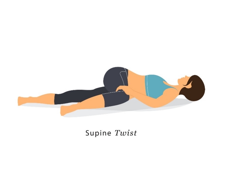 Gerakan yoga Supine Twist (Foto: 123RF/Ruangwit Yumui)