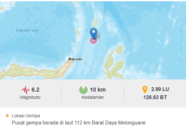 Gempa Magnitudo 6,2 Guncang Sulut