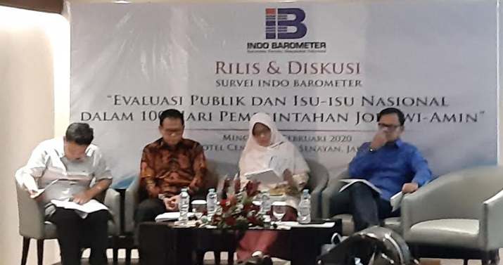 Lembaga Survei Indo Barometer melakukan ssurvei tingkat kepuasan masyarakat 100 hari kinerja pemerintahan Presiden Joko Widodo-Ma’ruf Amin (MP/Kanugraha)