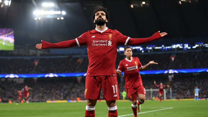 Bintang Liverpool Mohamed Salah merayakan golnya (Foto: Twitter @LFC)