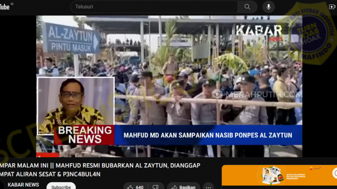 [HOAKS atau FAKTA]: Mahfud MD Bubarkan Pondok Pesantren Al Zaytun
