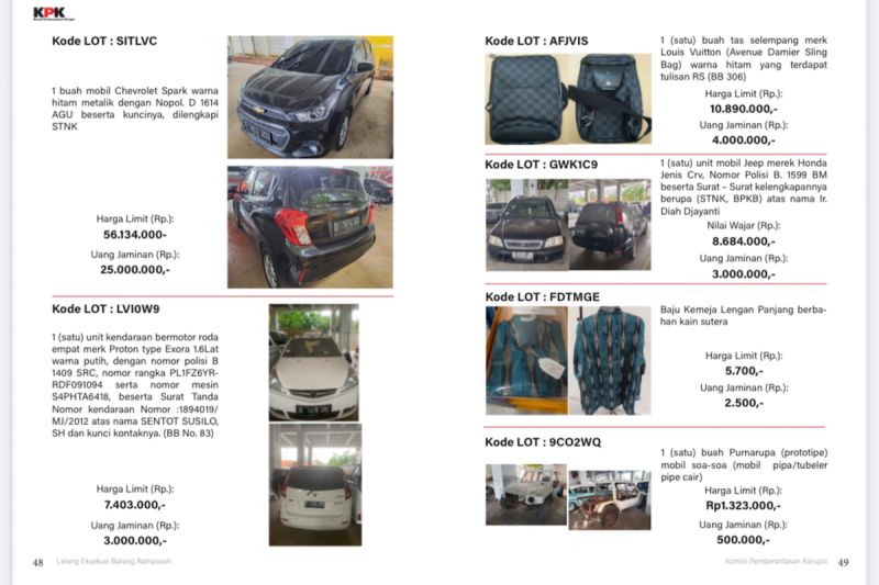 Lelang Barang Sitaan Dari Hasil Korupsi Dimulai Hari Ini, Ada Barang Seharga Rp 5.700