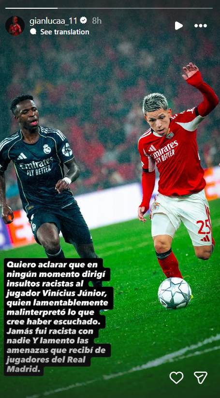 Gianluca Prestianni bantah rasis ke Vinicius Junior