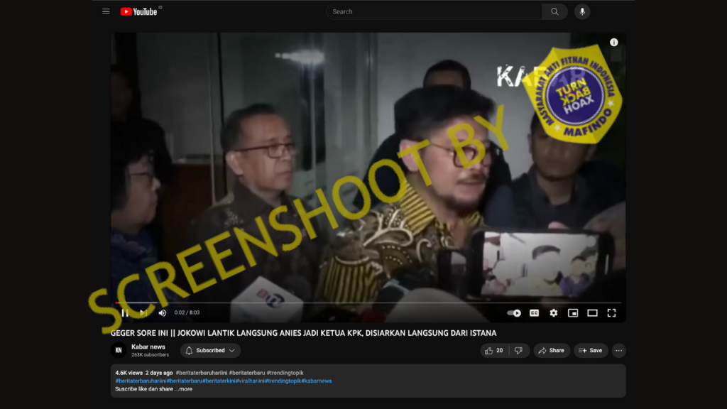 [HOAKS atau FAKTA] : Anies Dilantik Jadi Ketua KPK