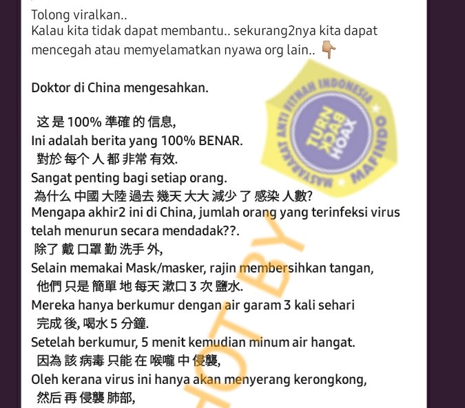 [HOAKS atau FAKTA]: Berkumur Dengan Air Hangat Hancurkan Virus Corona