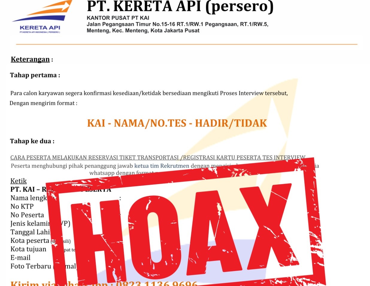 Masyarakat Diimbau Waspadai Penipuan Berkedok Rekrutmen Pegawai KAI