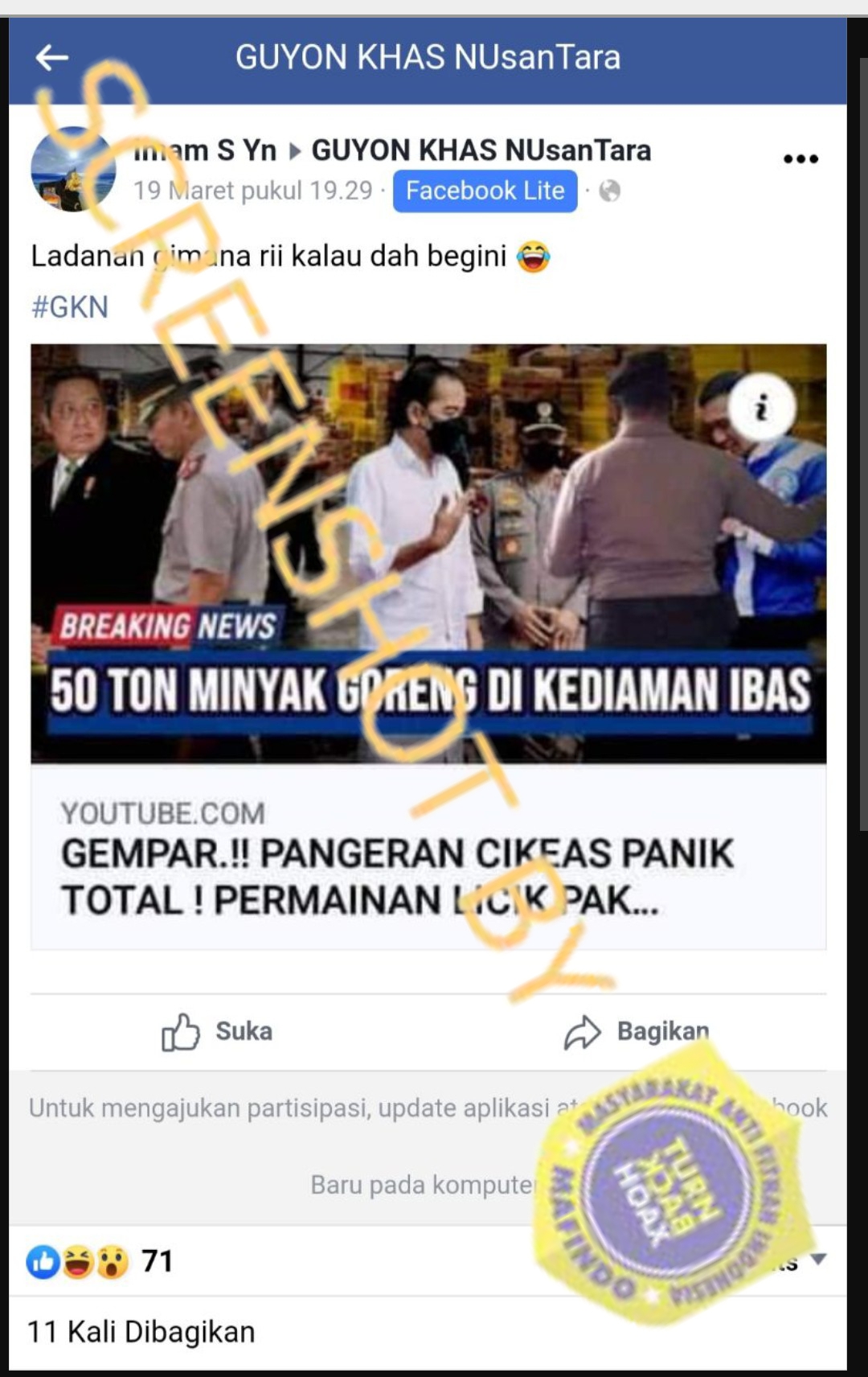 Tangkapan layar hoaks.