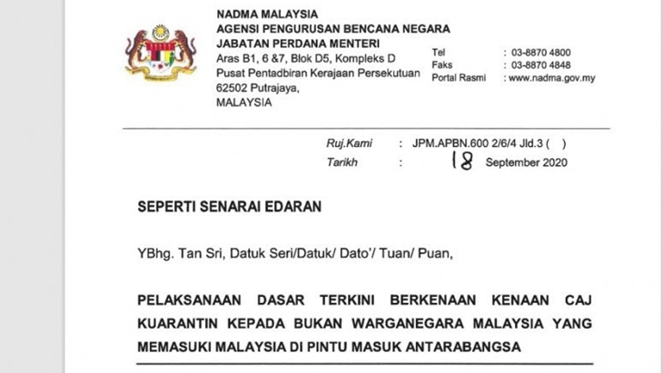 Malaysia Tarik Biaya Karantina Warga Asing Rp16 juta