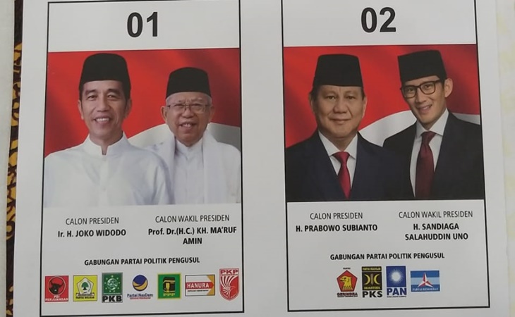 Pasangan Jokowi-Ma'ruf dan Prabowo-Sandi