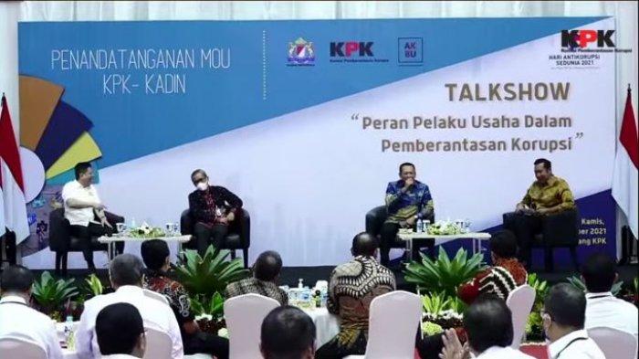 Kepala Badan Hubungan Penegakan Hukum, Pertahanan dan Keamanan Kamar Dagang Indonesia (Kadin) Bambang Soesatyo (Bamsoet) dalam Talkshow bertajuk 'Peran Pelaku Usaha Dalam Pemberantasan Korupsi' di Gedung Juang KPK, Kuningan, Jakarta Selatan, Kamis (25/11). Foto: Istimewa
