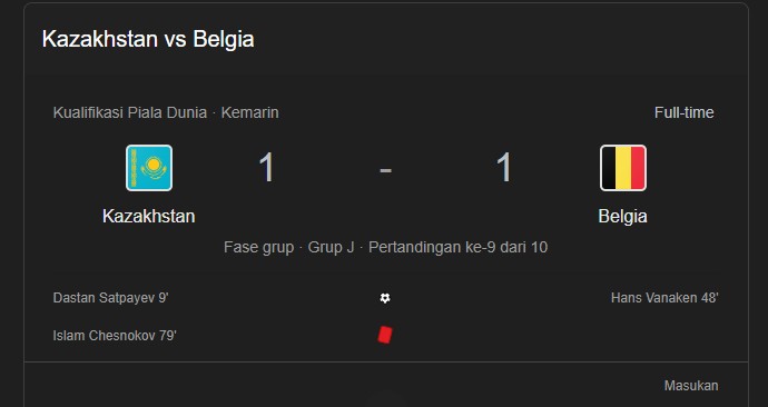Belgia Tunggu Tiket ke Piala Dunia, Setelah Kazakhstan Tampil Mengejutkan