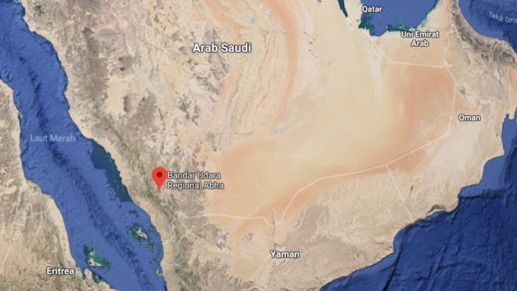 Bandara Abha (tanda merah), Arab Sudi. (Google Maps)