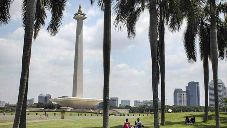 Pengunjung beraktivitasi di taman Monumen Nasional (Monas), Jakarta, Kamis (13/12/2018). - (ANTARA/Dhemas Reviyanto)