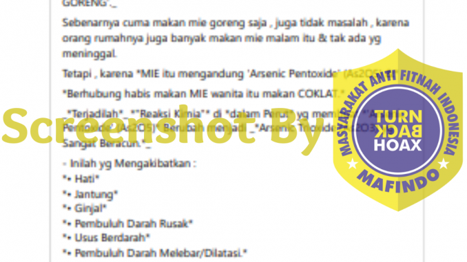 [HOAKS atau FAKTA]: Makan Mie dan Coklat Bersamaan Bisa Menimbulkan Kematian