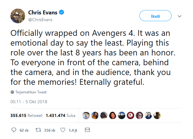 Chris Evan pernah berkomentar di Twitter (Foto: Twitter:chrisevan)