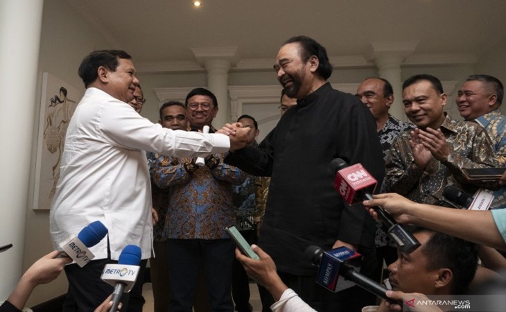 Pertemuan Surya Paloh dan Prabowo disebut-sebut sebagai tanda Nasdem legowo terima Gerindra masuk kabinet Jokowi-Ma'ruf