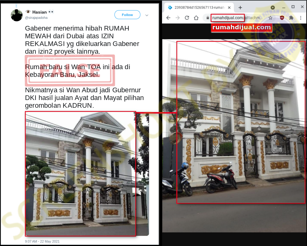 Tangkapan layar hoaks rumah baru Anies. (Foto: Antara)
