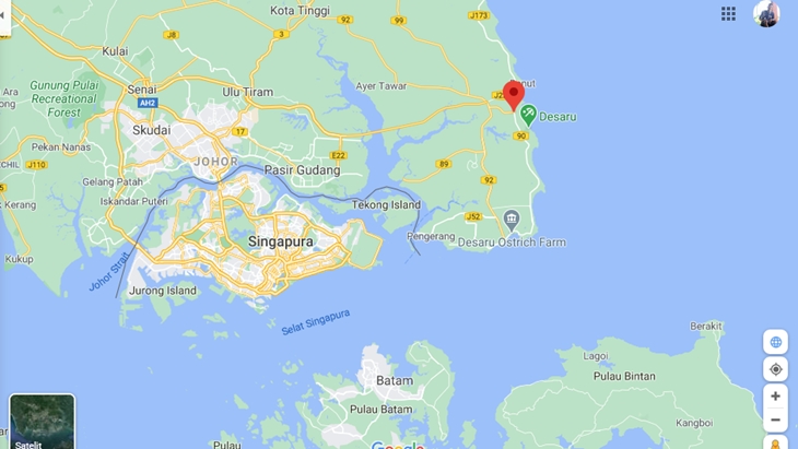 Bertanda merah, tangkapan layar Google Maps Bandar Penawar, Johor, Malaysia. (Foto: MP/Google)