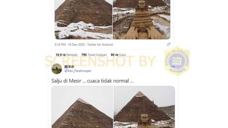 [HOAKS Atau FAKTA]: Piramida Mesir Sedang Dilanda Hujan Salju