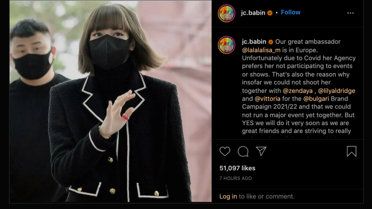 Apakah BVLGARI merasa marah dengan agensi Lisa? (Foto Instagram)