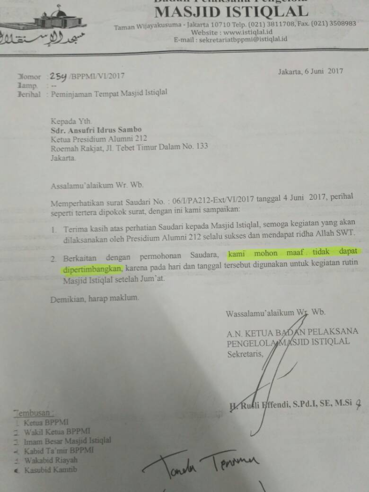 Surat larangan izin kegiatan.