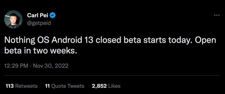 Nothing Phone 1 Ikut Uji Coba Android 13 Beta