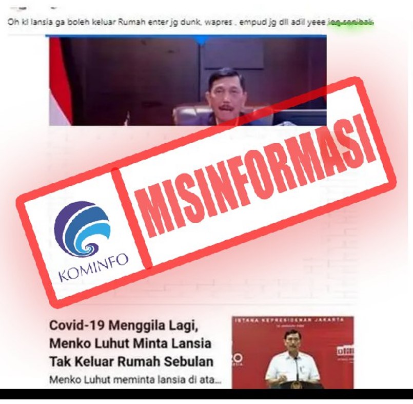 [HOAKS atau FAKTA]: COVID-19 Naik Lagi, Luhut Larang Lansia Keluar Rumah Selama Juni Ini