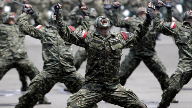 Para anggota TNI memperagakan jurus kung fu saat atraksi