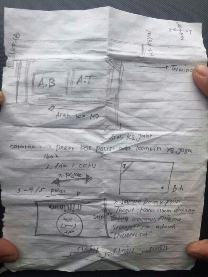 Kertas teror berisi ancaman dari anggota ISIS.