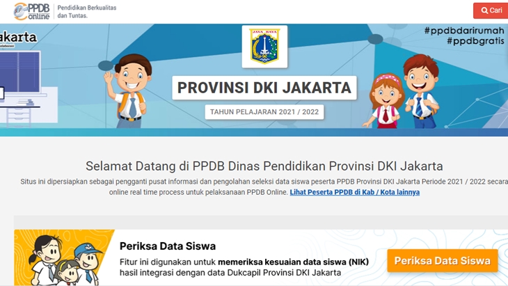 Tangkapan layar tampilan depan situs web PPDB DKI. (Foto: MP/https://ppdb.jakarta.go.id/#/)