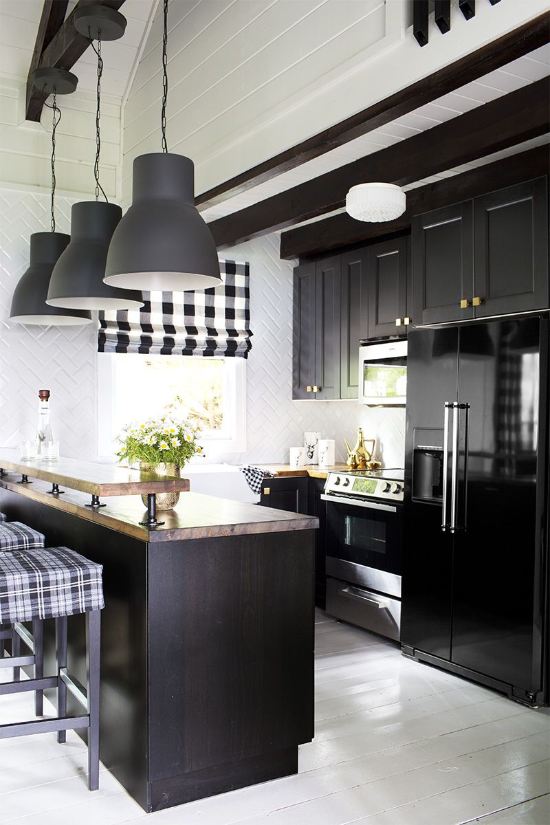 Cozy black kitchen.